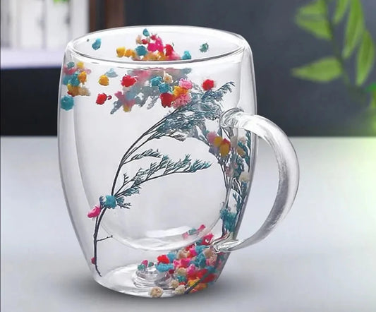 Dry Flowers in Glass Cup With Handle